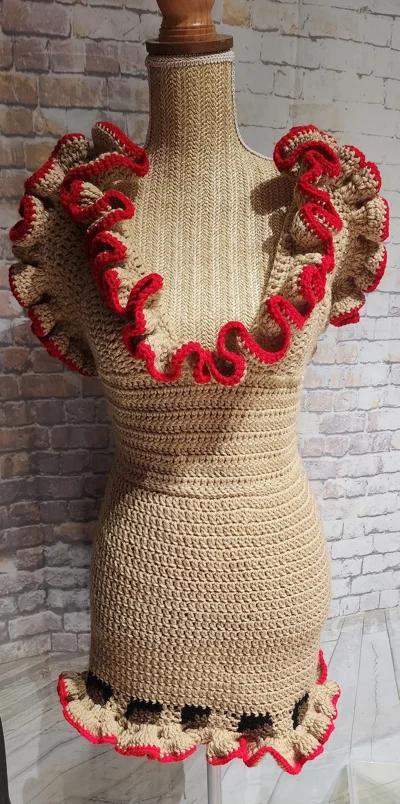 Tan & Red Ruffle Dress